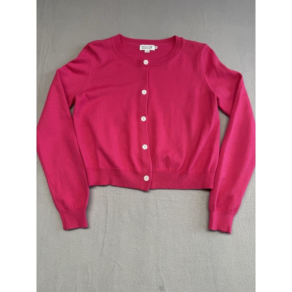 Molly Bracken Hot Pink Button Crop Long Sleeve Sweater Cardigan Medium - Picture 2 of 10